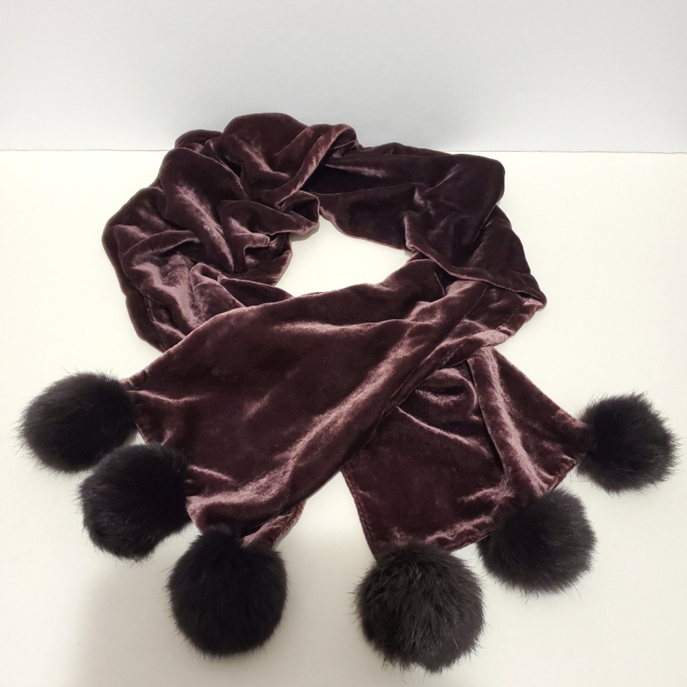 Danier - Velvet Scarf with Rabbit Fur pompom trim